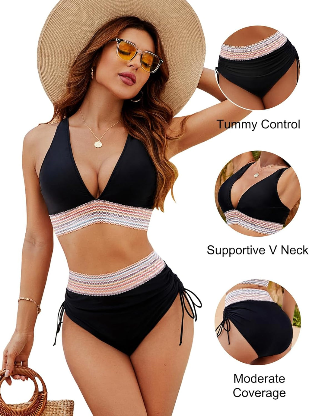 Damen High-Waist Bikini-Set mit voller Abdeckung für Strand - Bild 15