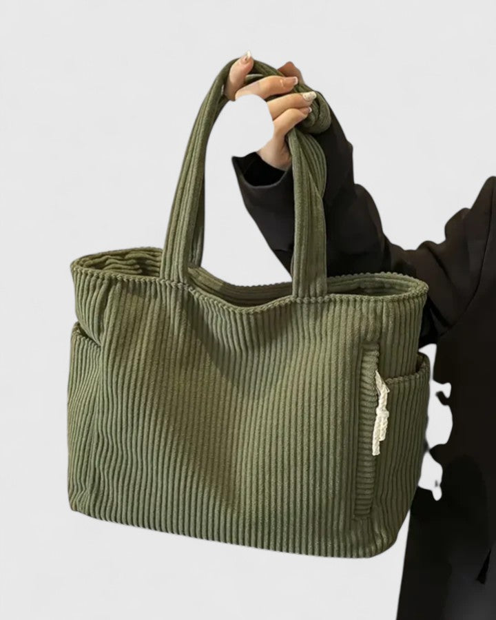 Damen Cord Shopper olivgrün Breitcord Seitentasche Alltag Cottagecore