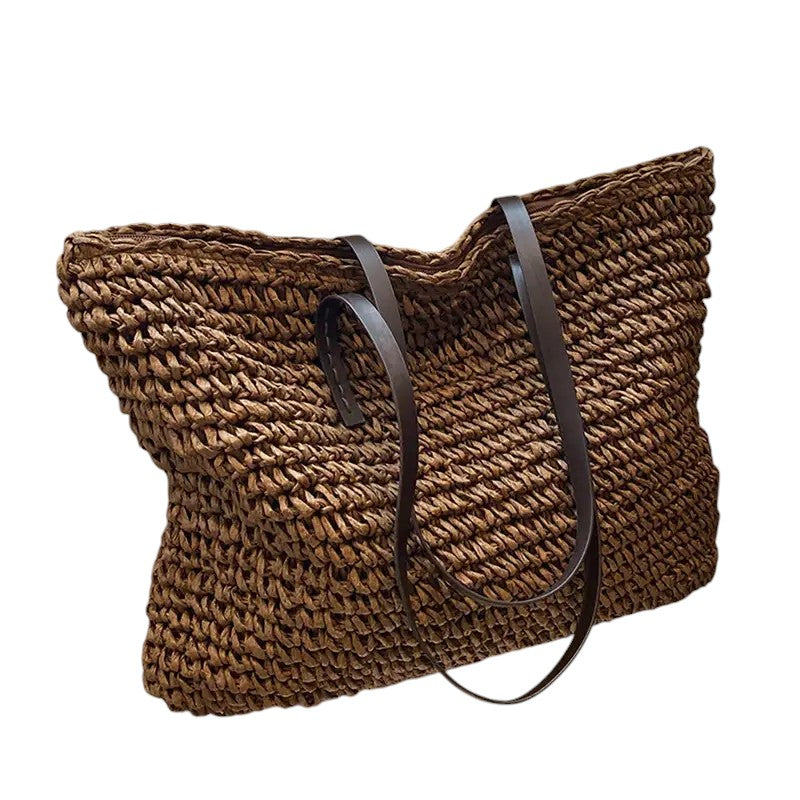 Damen Flechtkorb Tasche grün khaki Sommer Shopper natürlich