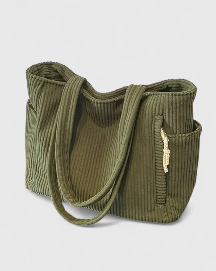 Damen Handtasche Cord olivgrün weich Shoppertasche trend