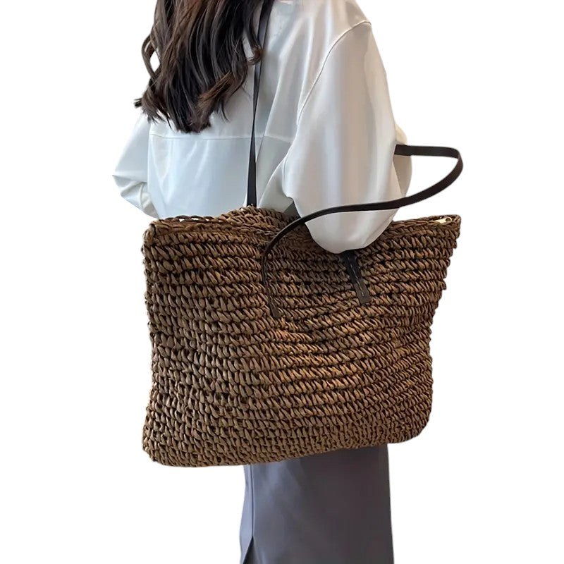 Damen Shopper Stroh Bast geflochten Sommer alltagstasche