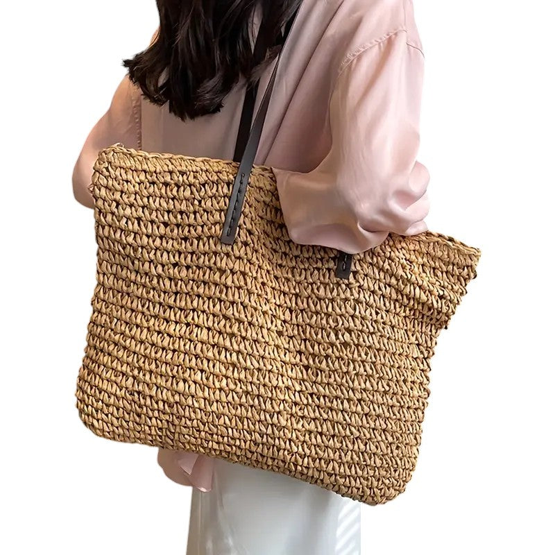 Damen Boho Tasche geflochten coffee green sommer Strand