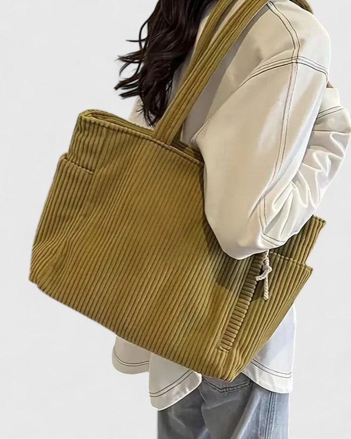 Damen Shopper Corduroy olivgrün Seitentasche alltagstauglich