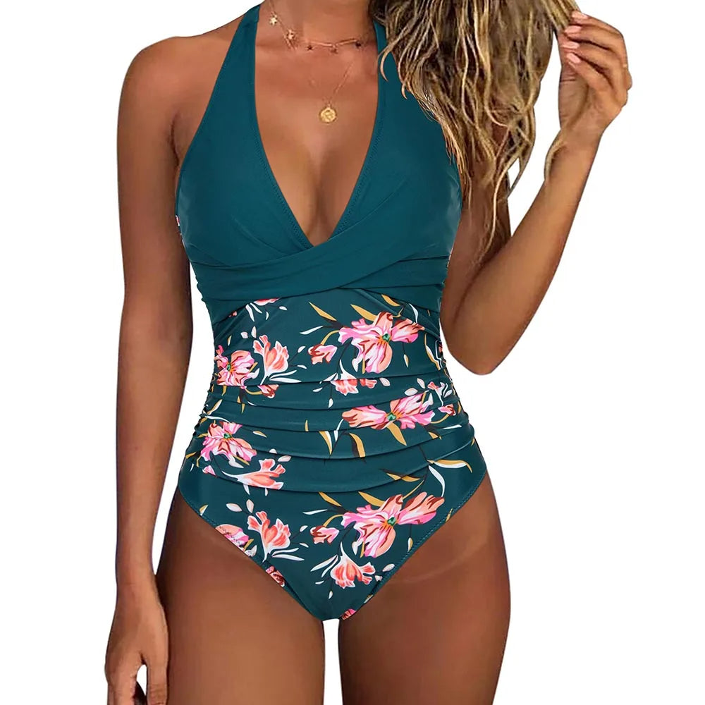 Damen Swimsuit light navy V-Ausschnitt Badeanzug Sommer