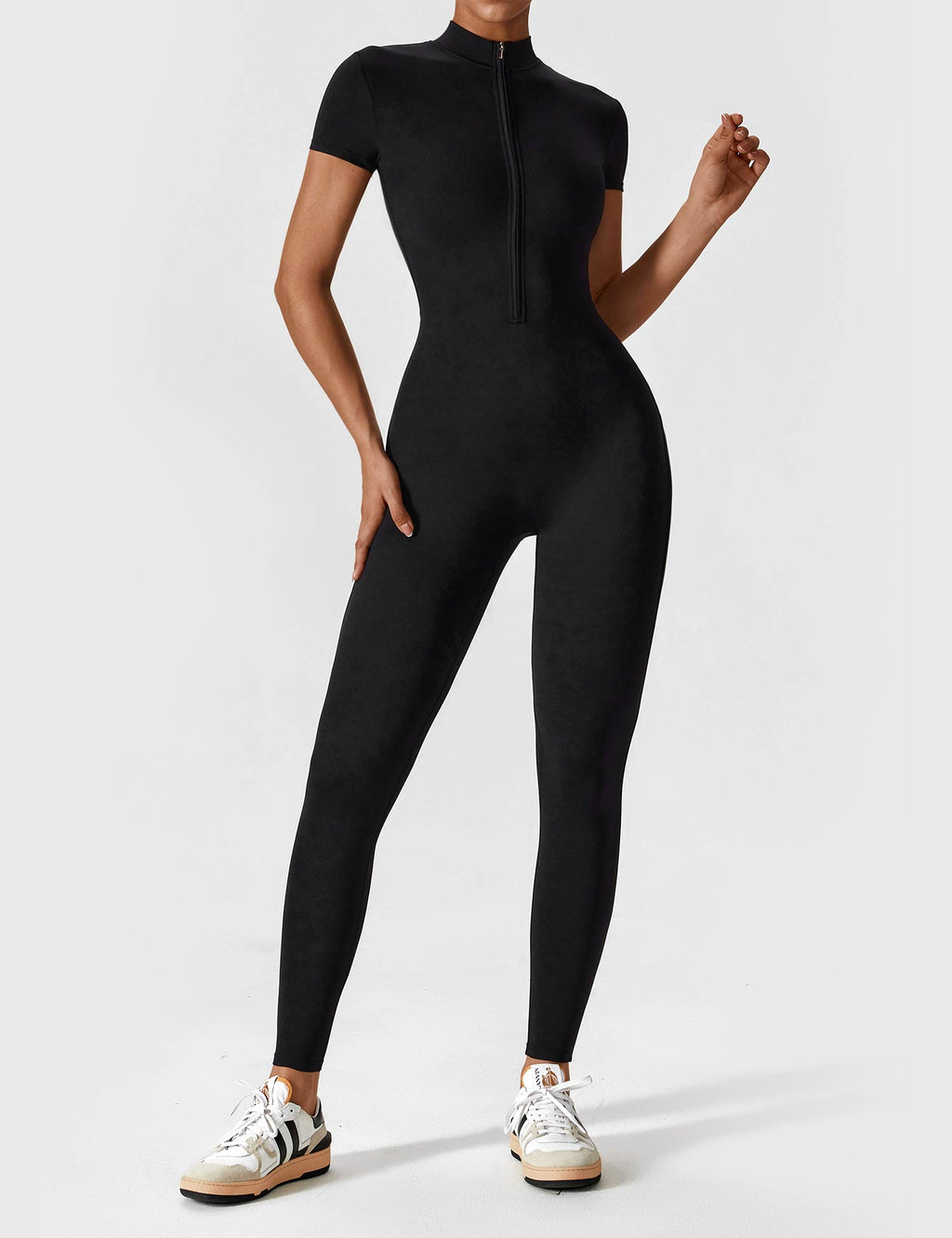 Damen Sport-Jumpsuit figurbetont mit Reißverschluss für Fitness - Bild 9