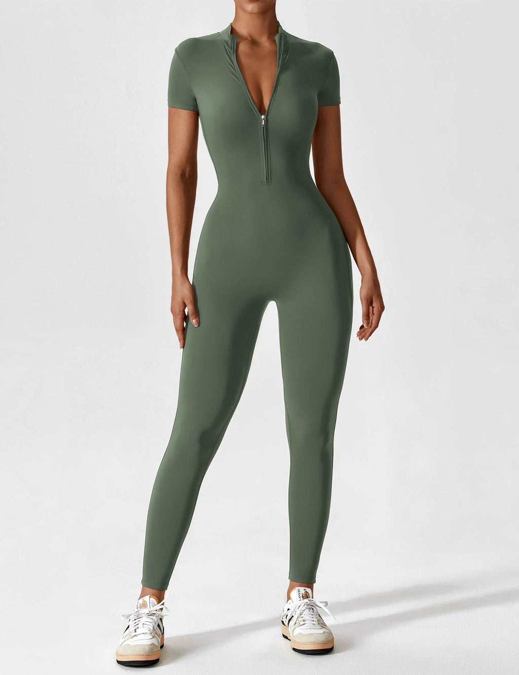 Damen Sport-Jumpsuit figurbetont mit Reißverschluss für Fitness - Bild 12