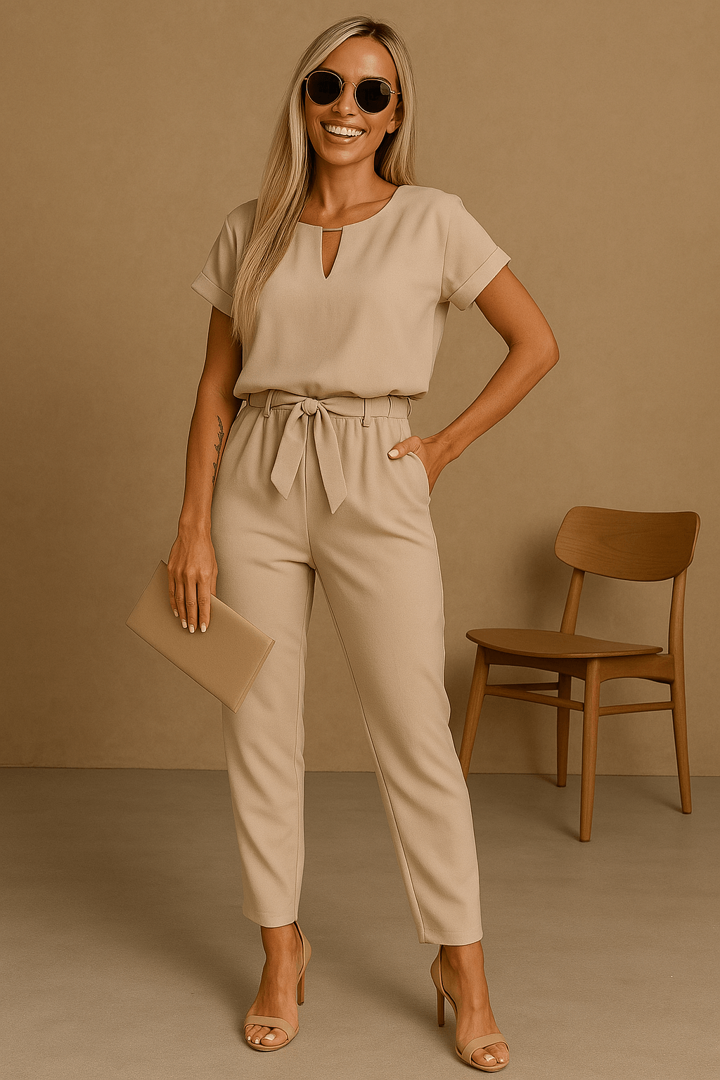 Damen Jumpsuit – Festlich mit Schleifendetail für Party & Anlass 