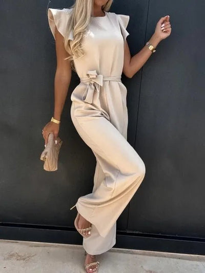 Damen Jumpsuit Wide-Leg mit Rüschenärmeln und Bindeband für Hochzeit