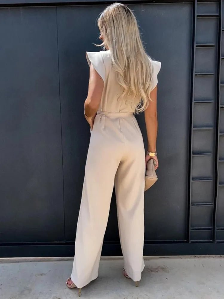 Damen Jumpsuit Wide-Leg mit Rüschenärmeln und Bindeband für Hochzeit - Bild 6