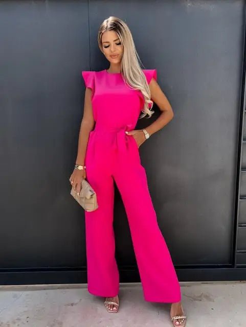 Jumpsuit Damen weiß fließend Rüschenärmel festlich Sommer