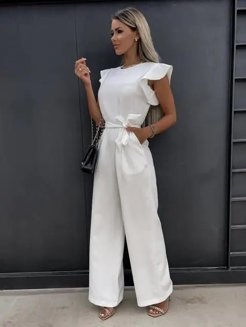 Damen Jumpsuit Wide-Leg mit Rüschenärmeln und Bindeband für Hochzeit - Bild 7