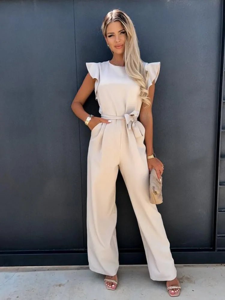 Damen Jumpsuit schwarz Rüschen weites Bein Hochzeit Event