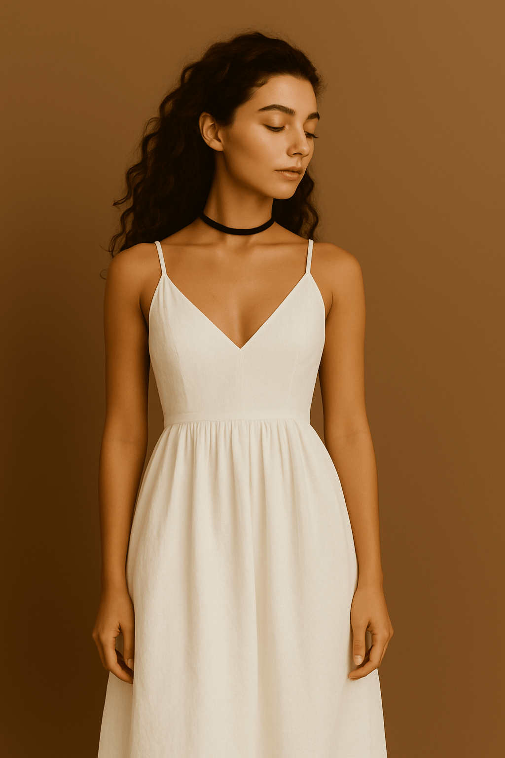 Damen Kleid Beige A-Linie Leinen-Baumwolle für Hochzeit und Festlichkeiten 