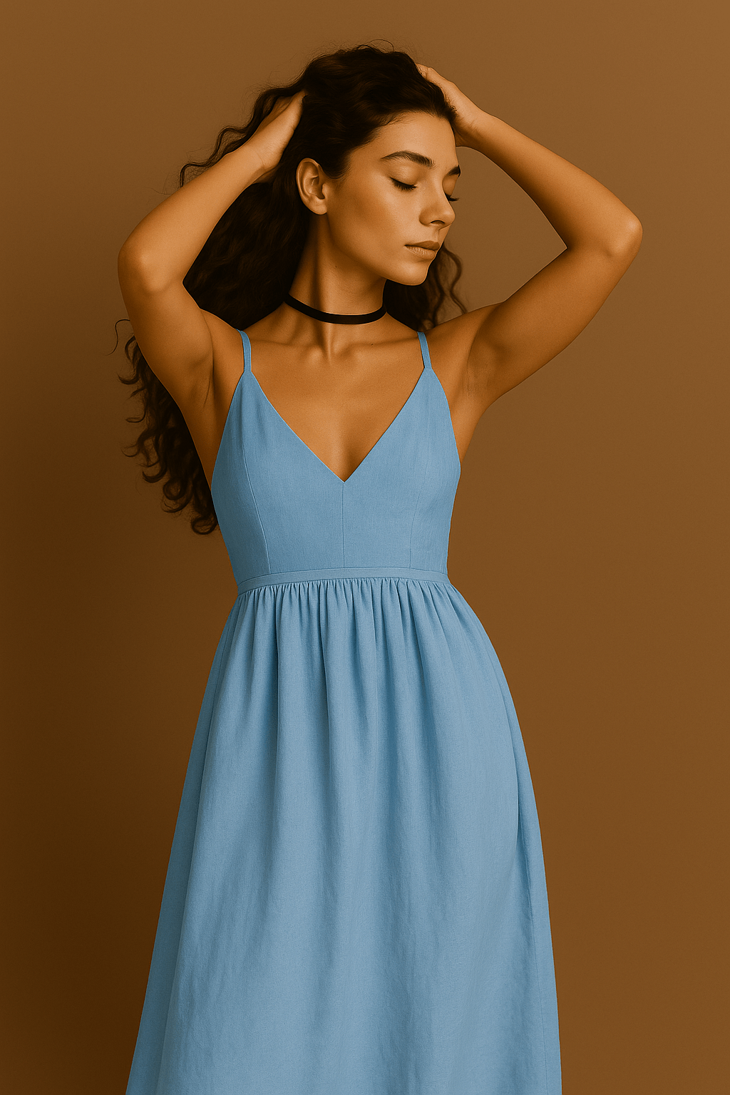 Damen Kleid Beige A-Linie Leinen-Baumwolle für Hochzeit und Festlichkeiten 