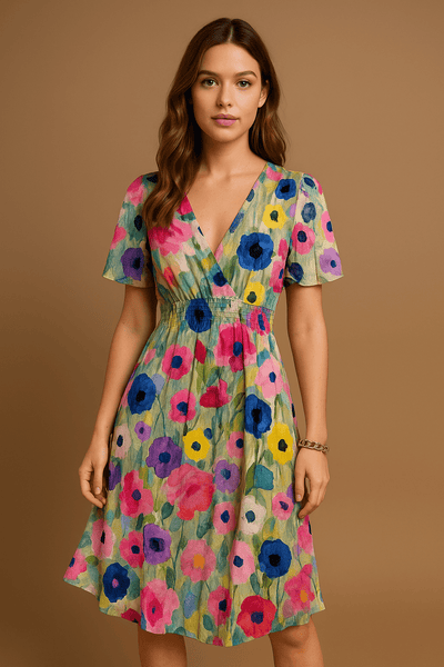 Damen Kleid V-Ausschnitt Polyester für Freizeit und Alltag 