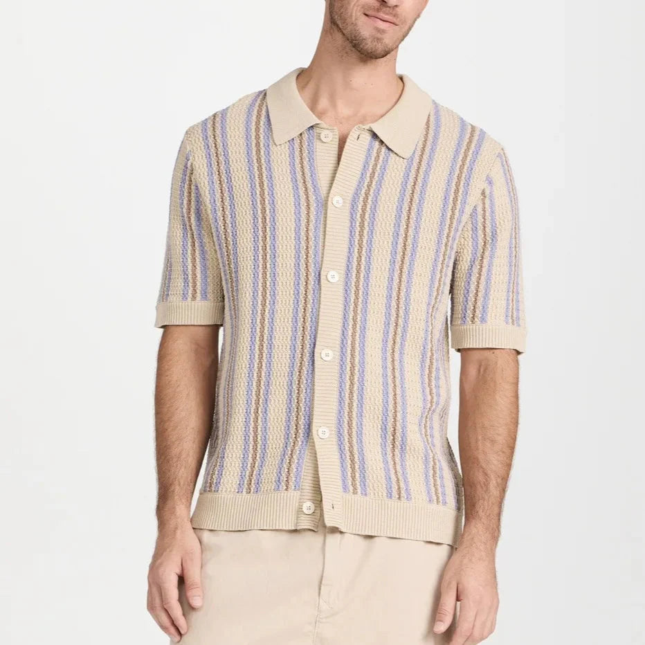 Herren Strick Polo creme blau gestreift Riviera casual sommer