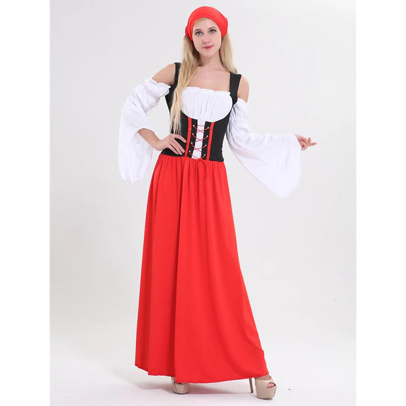 Dirndl für Damen – Traditionelles Trachtenmode Kostüm mit Kopfbedeckung für Oktoberfest und Feste Traditionelle Kostüme