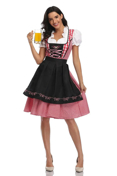 Dirndlkleid Damen Lang mit Schürze – Traditionelles Rot für Oktoberfest und Feste Traditionelle Kleider