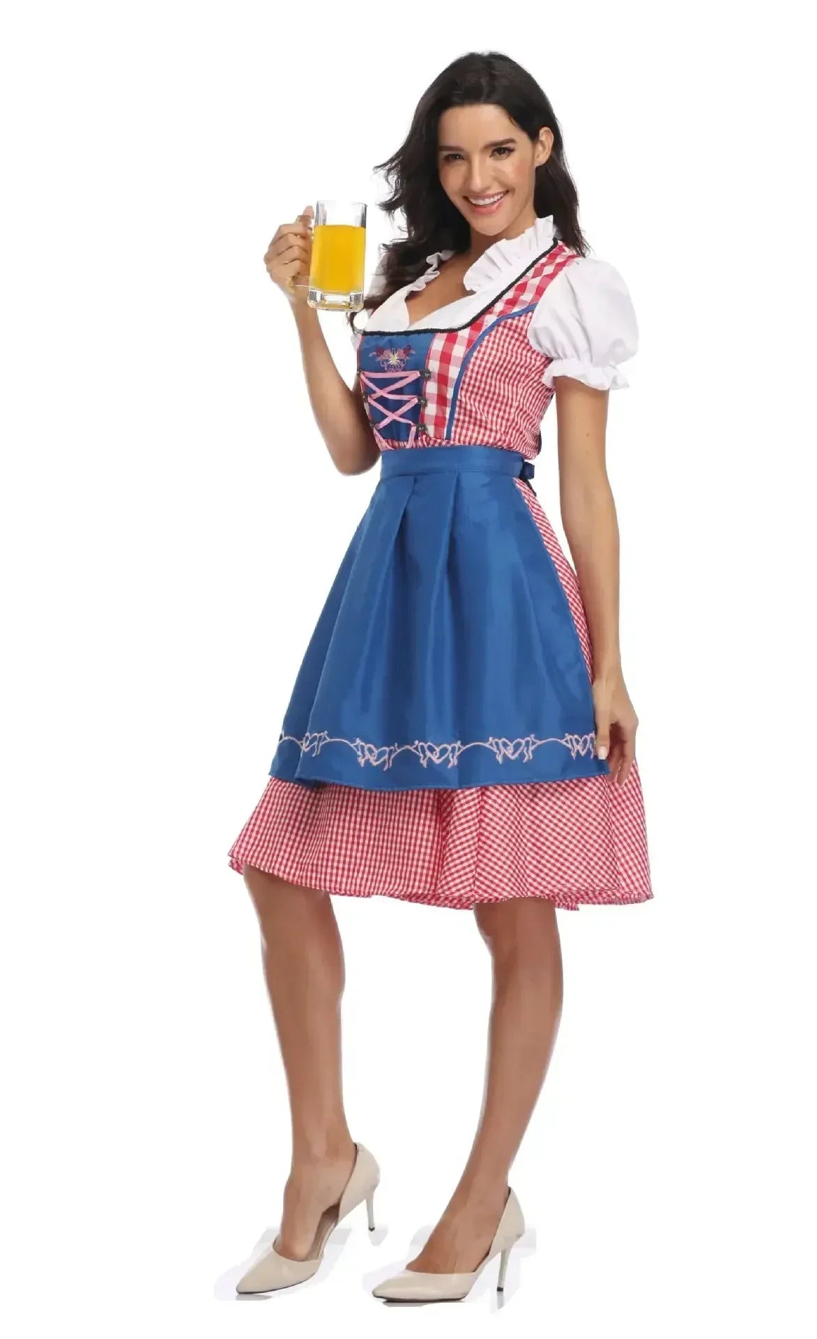 Dirndlkleid Damen Lang mit Schürze – Traditionelles Rot für Oktoberfest und Feste Traditionelle Kleider