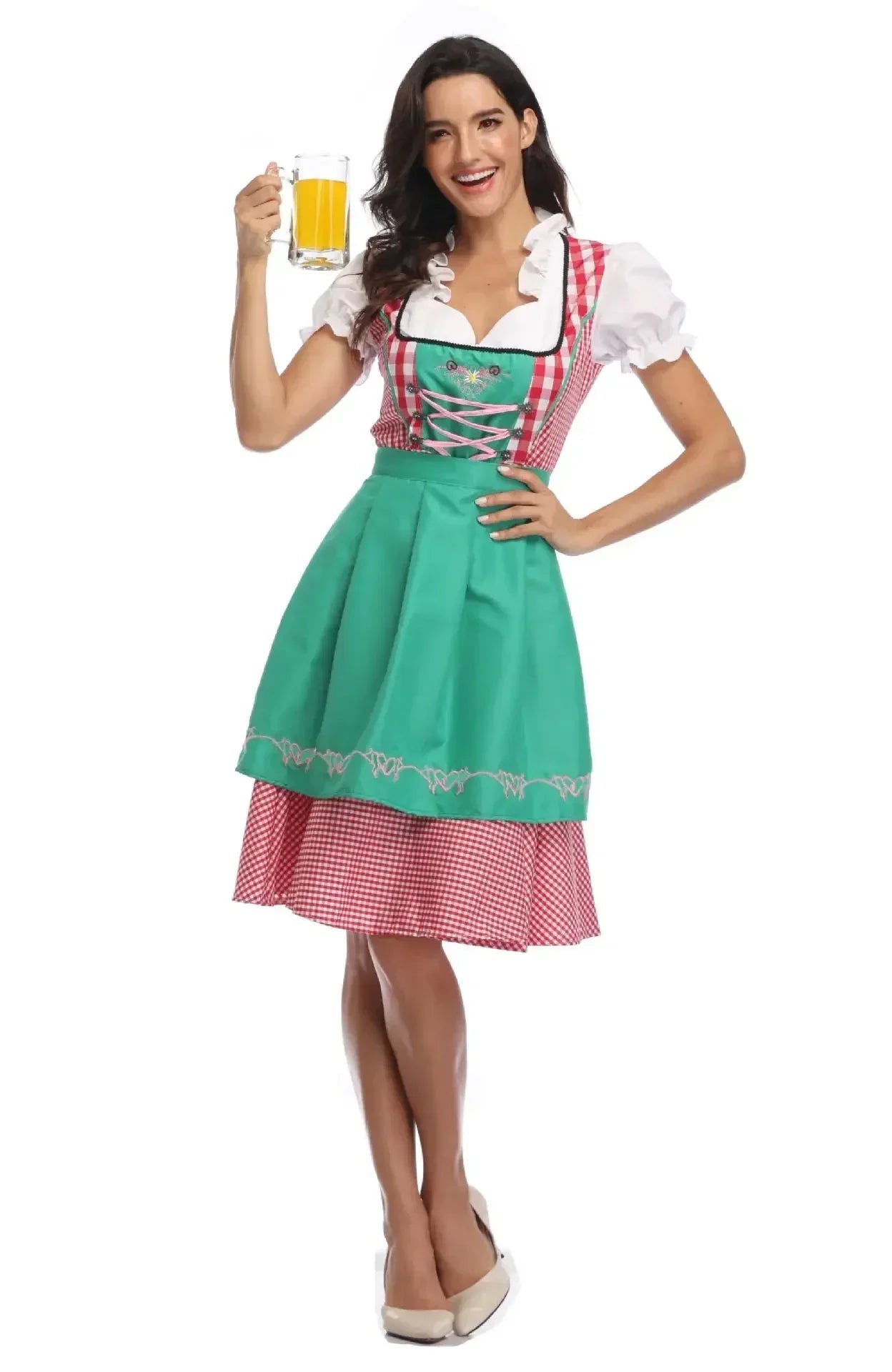 Dirndlkleid Damen Lang mit Schürze – Traditionelles Rot für Oktoberfest und Feste Traditionelle Kleider