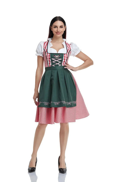 Dirndlkleid Damen Lang mit Schürze – Traditionelles Rot für Oktoberfest und Feste Traditionelle Kleider