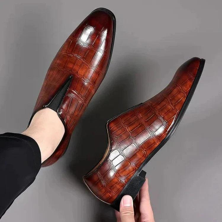 Elegante Herren Business Loafers – Lederschuhe mit Krokodil-Prägung 