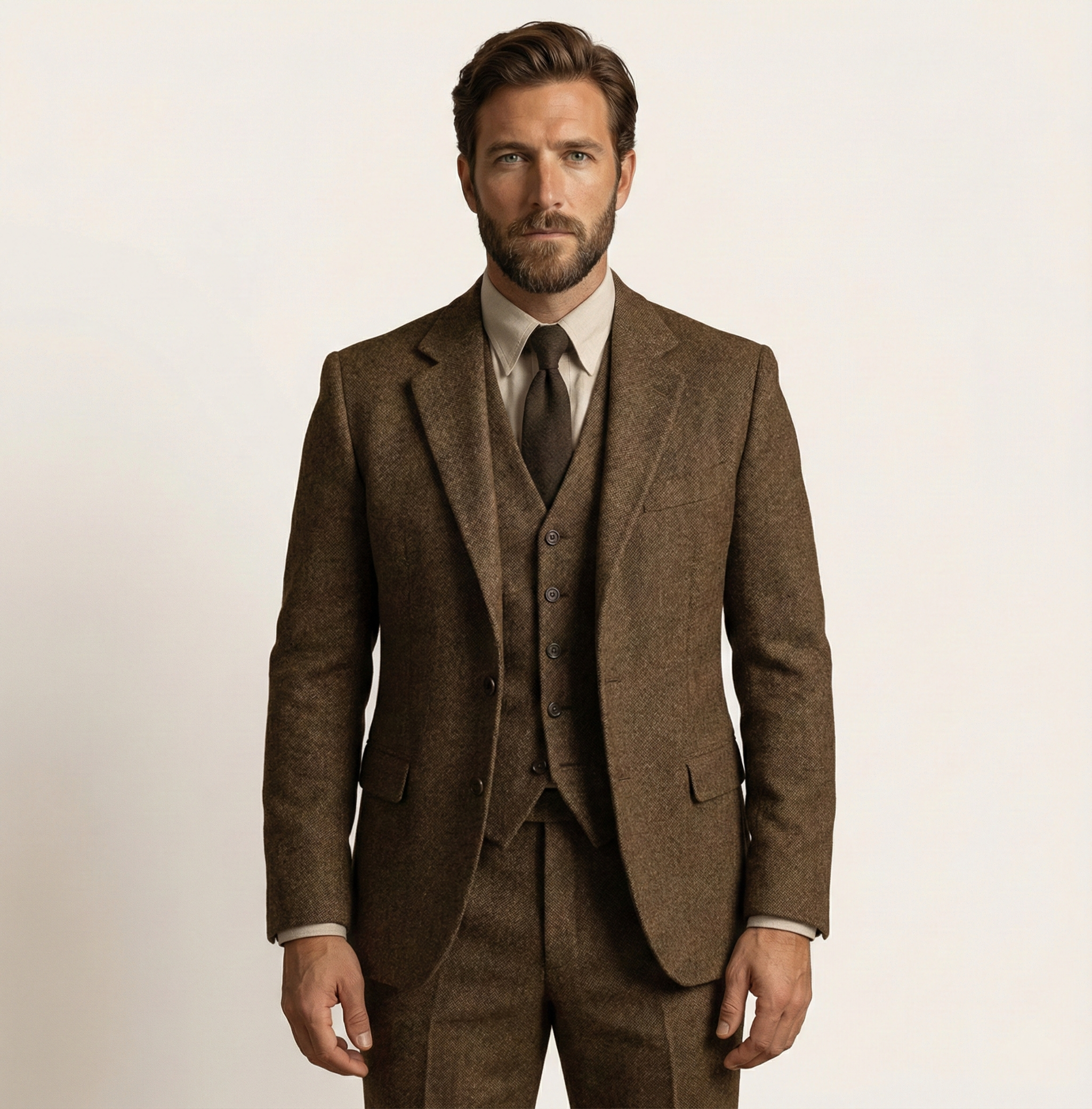 Herren Anzug 3-teilig braun Weste Sakko Hose Hochzeit festlich