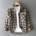 Herren Flanell Hemdjacke Karo braun grau beige Futter Herbst