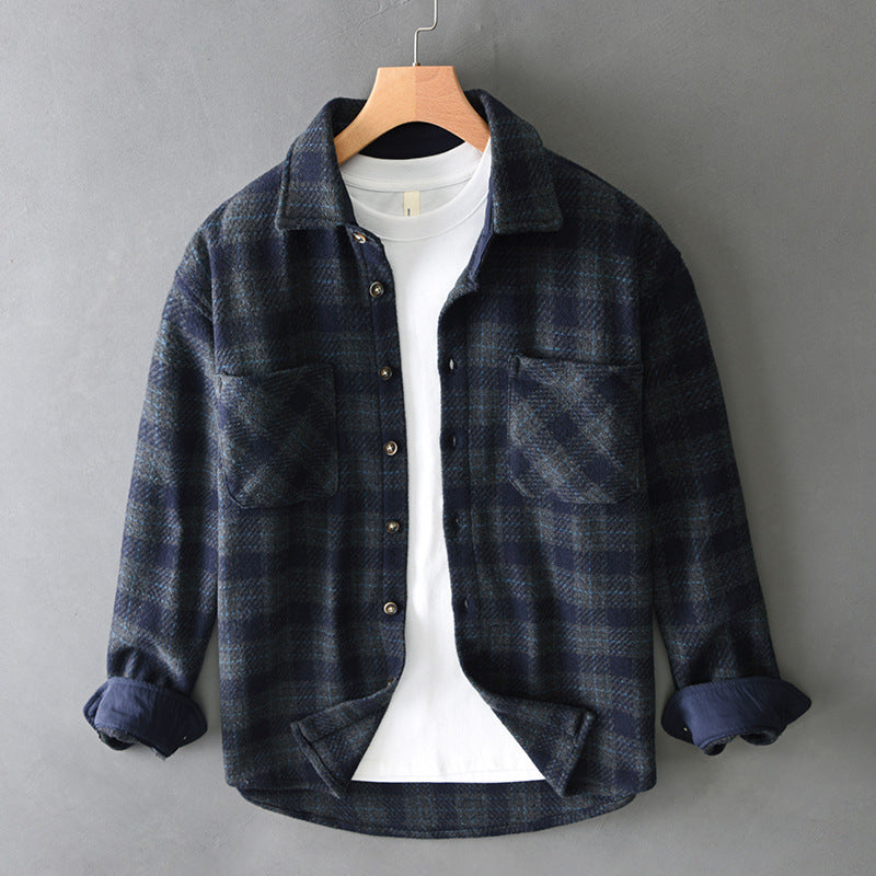 Herren Flanellhemd blau braun Karo Relaxed Fit Herbst winter