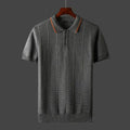 Herren Ripp-Poloshirt grau Kontrastkragen Strick Kurzarm Sommer