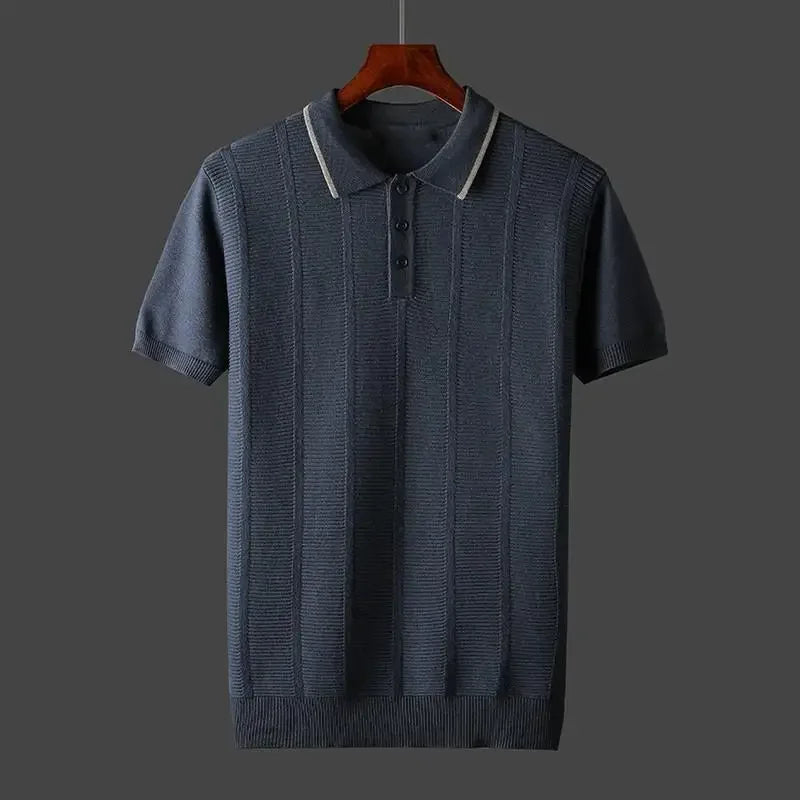 Herren Kurzarm Polo Ripp Feinstrick navy blau grau schwarz