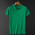 Herren Strick-Poloshirt grün Schachbrettmuster Jacquard Kurzarm