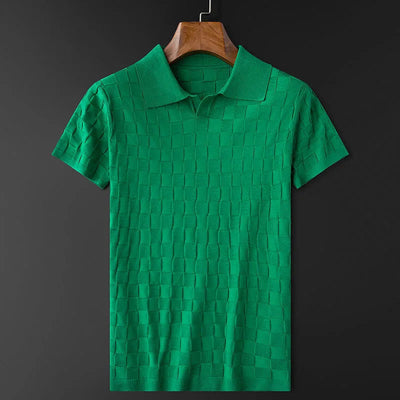 Herren Strick-Poloshirt Kurzarm mit Schachbrettmuster für Sommer