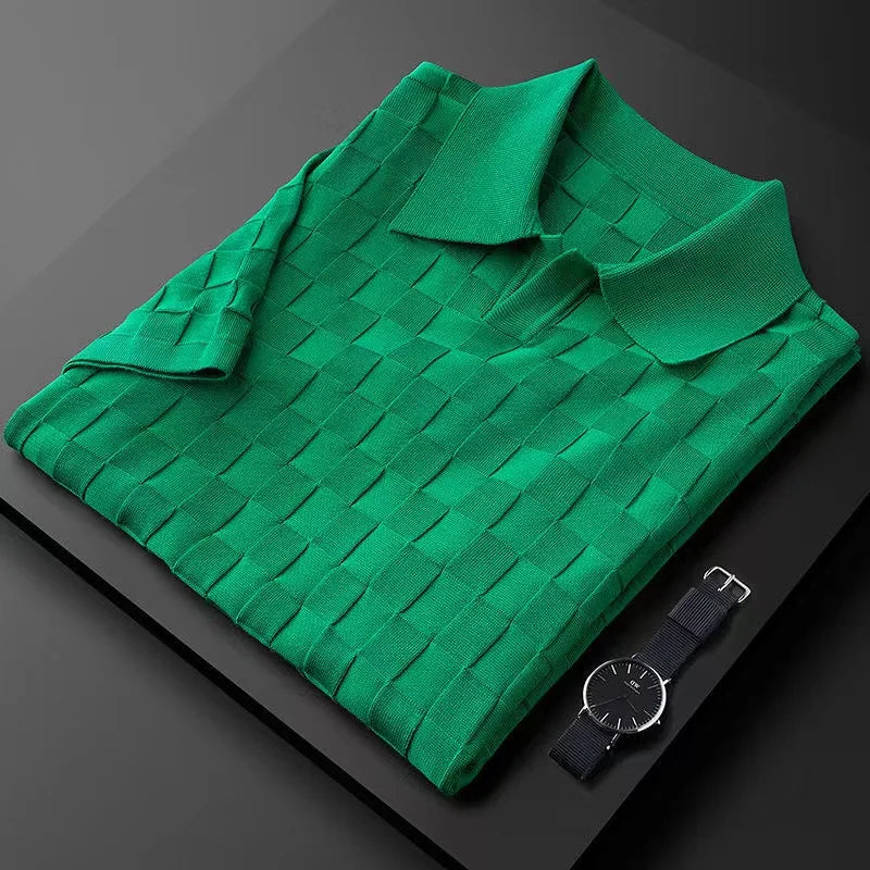 Polo Shirt Herren schwarz strukturiert Strick Schachbrett