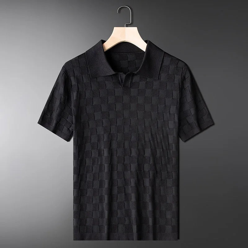 Strick-Polo Herren smaragdgrün Schachbrettmuster sommer