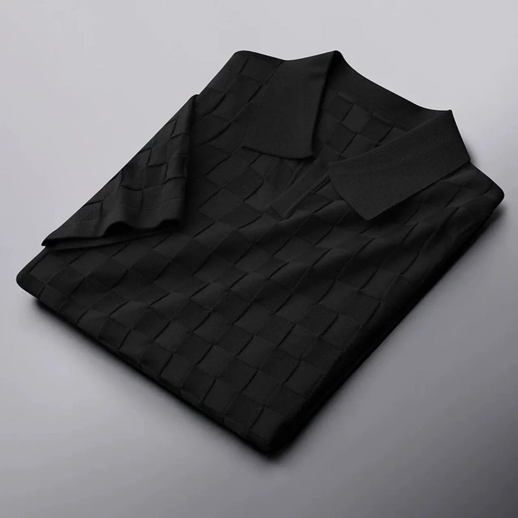 Herren Polo Shirt Kurzarm Jacquard Strick grün schwarz