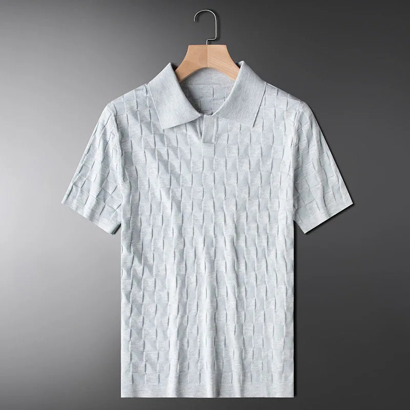 Poloshirt Herren grau strukturiert Schachbrett smart casual