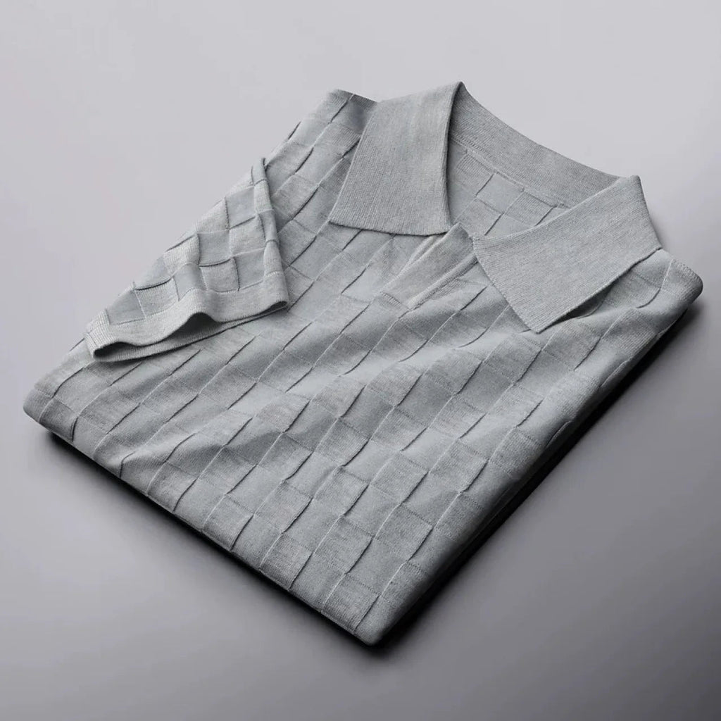 Herren Strickpoloshirt Schachbrettmuster schwarz grün grau
