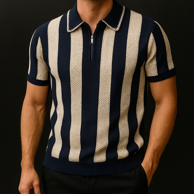 Herren Streifen-Poloshirt mit Quarter-Zip für Sommer