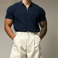 Herren Ripp-Poloshirt navy Quarter-Zip Reißverschluss Sommer slim