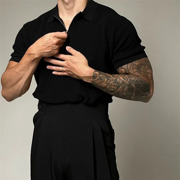 Ripp Polo Herren navy blau Kurzarm Quarter Zip smart casual