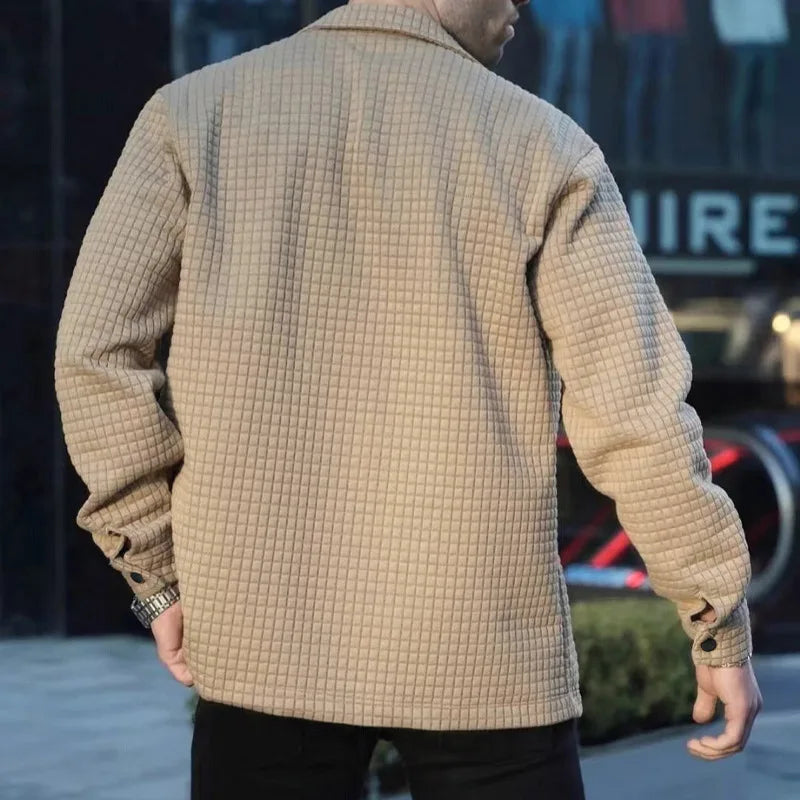 Herren Waffelhemd weiß grau strukturiert Langarm casual