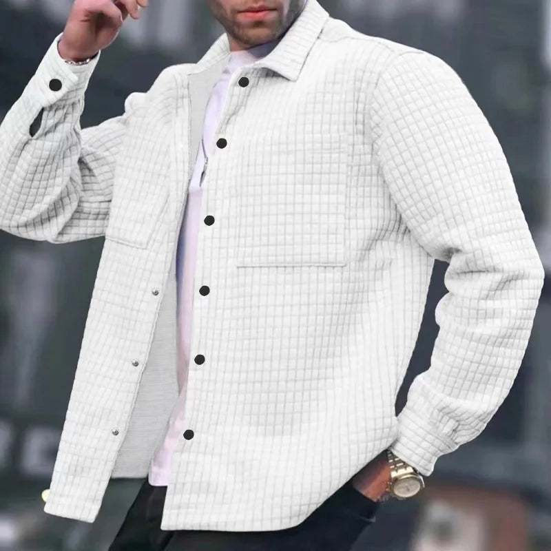 Herren Waffelstrick-Hemd Langarm mit Knopfleiste für Alltag - Bild 5