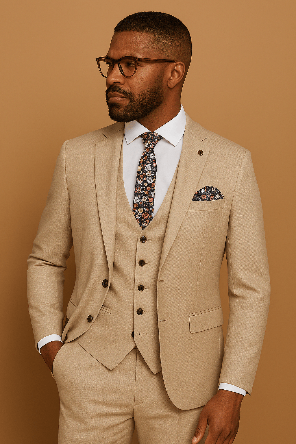 Herrenanzug Beige 3-teilig Slim Fit Polyester für Hochzeit und Anlässe 