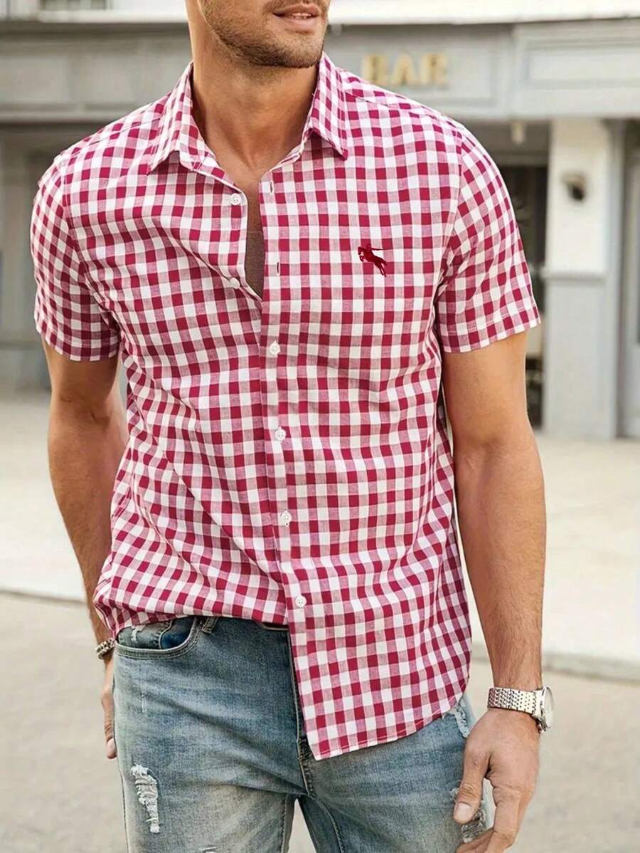 Herrenhemd Kurzarm im Karo-Design für Sommer – Ideal für Oktoberfest und Freizeit Freizehemden