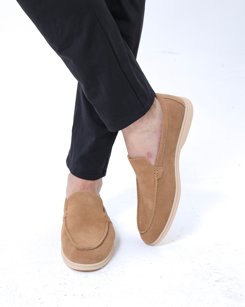 Herren Loafer caramel braun Wildleder Mokassin Gummisohle