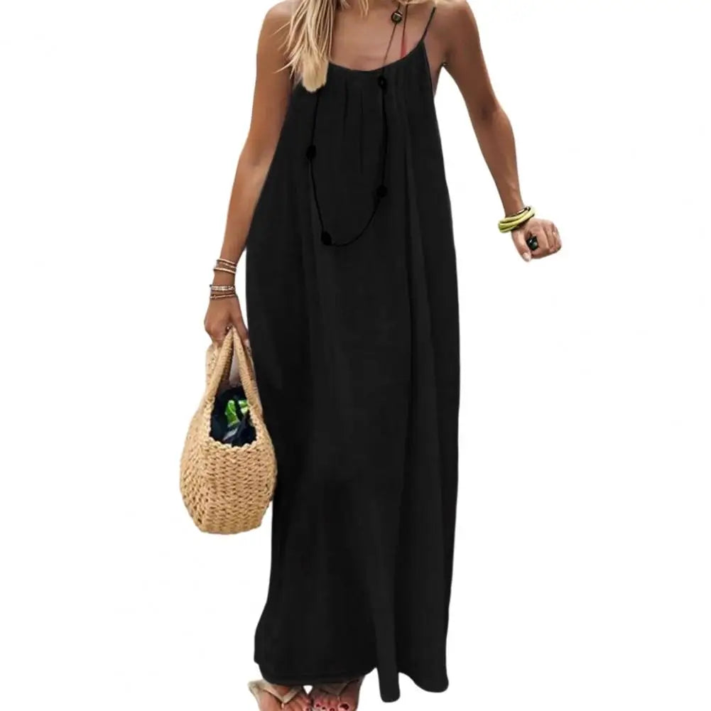 Damen Maxikleid beige Boho rückenfrei Spaghettiträger Strand