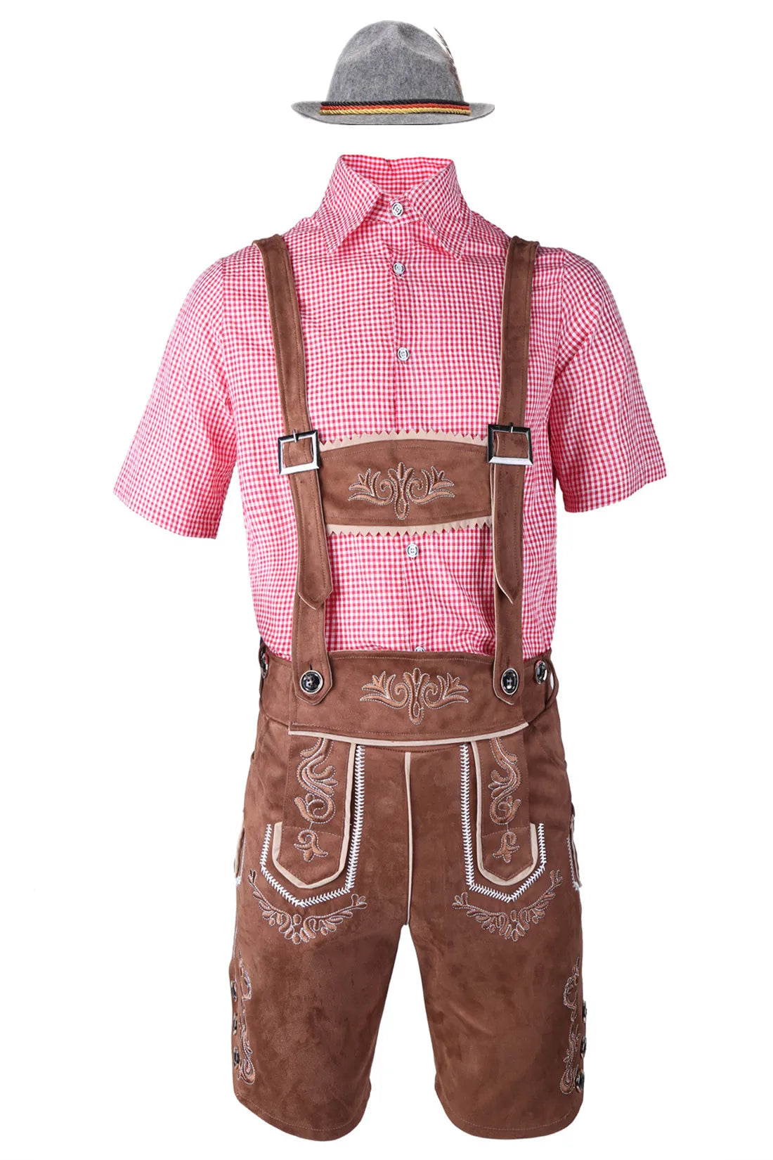 Trachten Set Herren – Lederhosen Set mit Hemd und Hut für Oktoberfest und Volksfeste Herren Kostüme