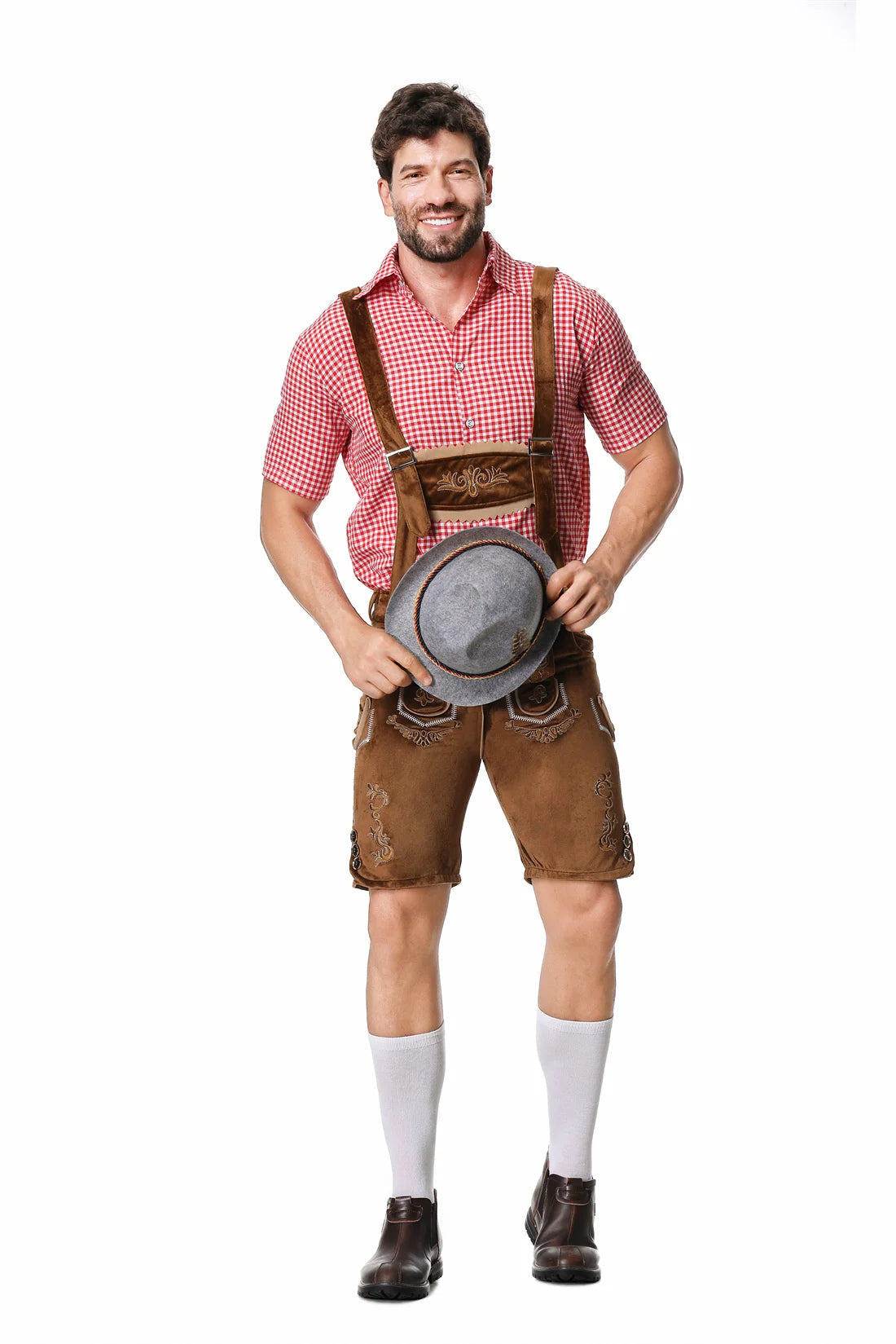 Trachten Set Herren – Lederhosen Set mit Hemd und Hut für Oktoberfest und Volksfeste Herren Kostüme
