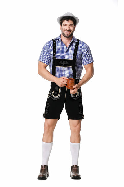 Trachten Set Herren – Lederhosen Set mit Hemd und Hut für Oktoberfest und Volksfeste Herren Kostüme